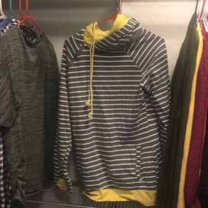 Mindy Mae olive stripe and mustard hoodie